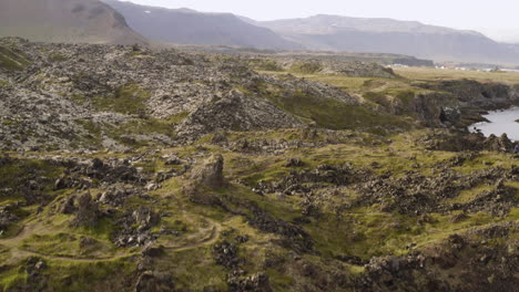 rugged landscape at snæfellsnes peninsula in western iceland - aerial drone shot