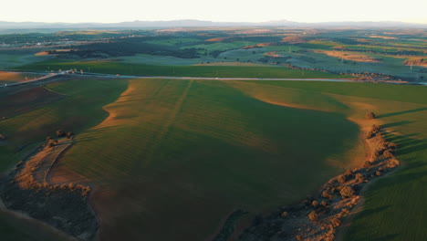 scenic aerial view of countryside landscape at sunset