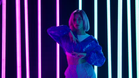 woman in neon lights