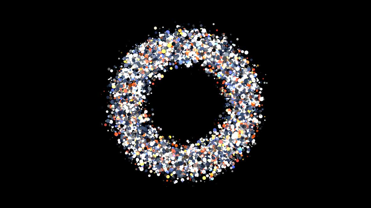 다채로운 입자 반지와 함께 추상적인 배경