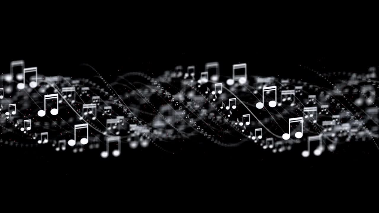 animación de notas musicales, representación, fondo, bucle