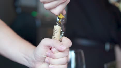 pulling a cork from wine bottle