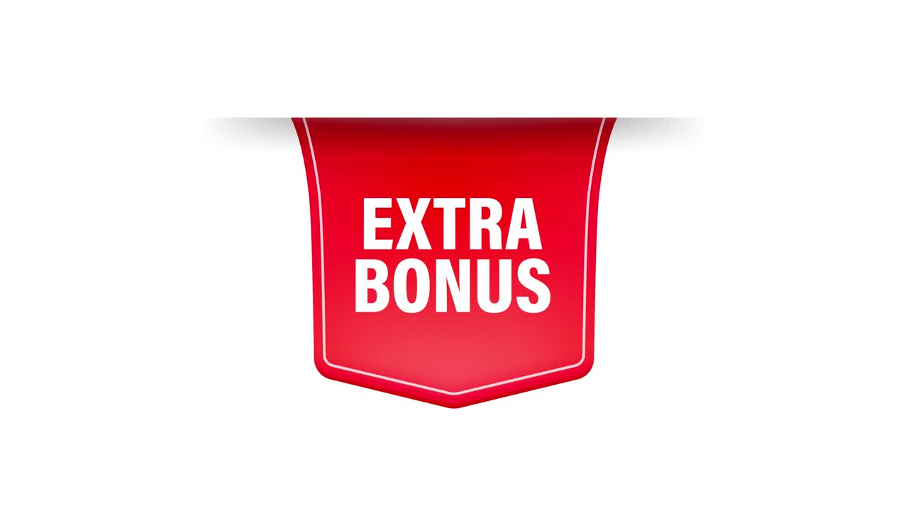 Extra-Bonus. Realistisches rotes Band. Produktwerbung. Webdesign. Motion Graphics