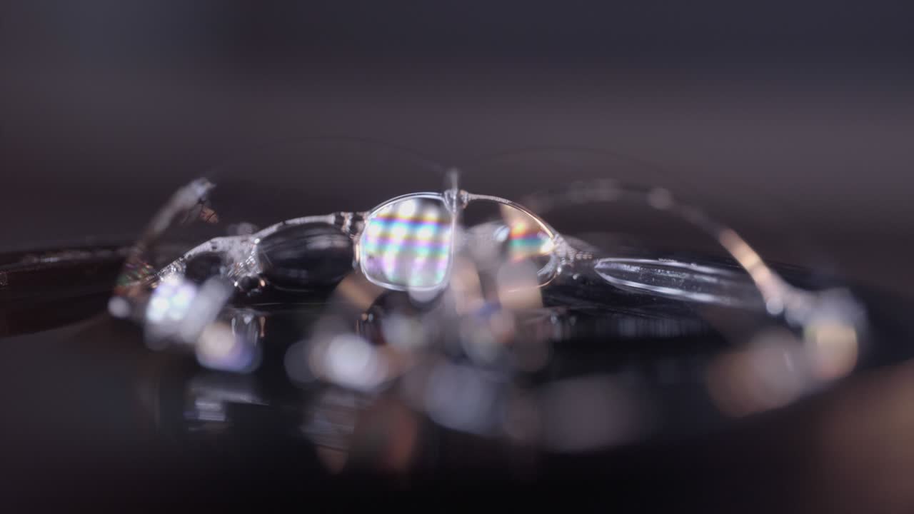 밝은 색의 거품이 빛 속에서 움직입니다.