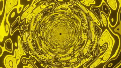 psychedelic pattern of yellow glowing lines inside a round tunnel. fluorescent neon lights rotating in tube spinning around. seamless loop motion graphic