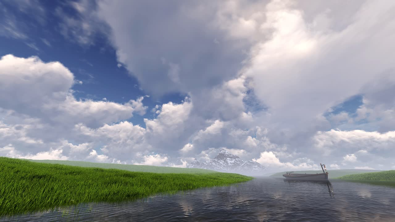 Tranquil River Landscape with Boat