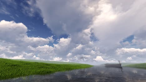 tranquil river landscape with boat