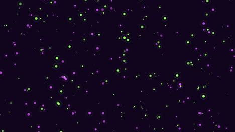 mesmerizing circular pattern of floating green and purple dots on black background