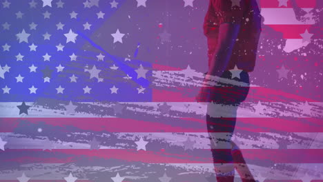 Animation-of-caucasian-american-football-player-and-flag-of-usa