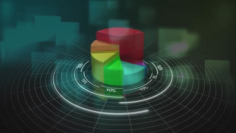 animación del procesamiento de datos financieros sobre un fondo oscuro