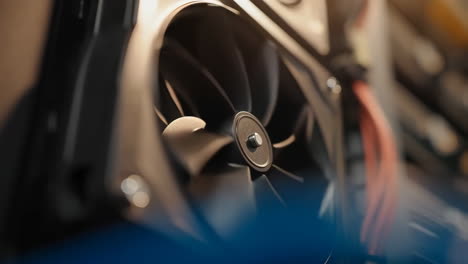 close-up of a graphics card fan
