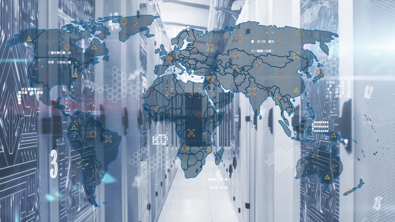 컴퓨터 서버 에 대한 세계 지도 위에 표시된 숫자와 알파의 애니메이션