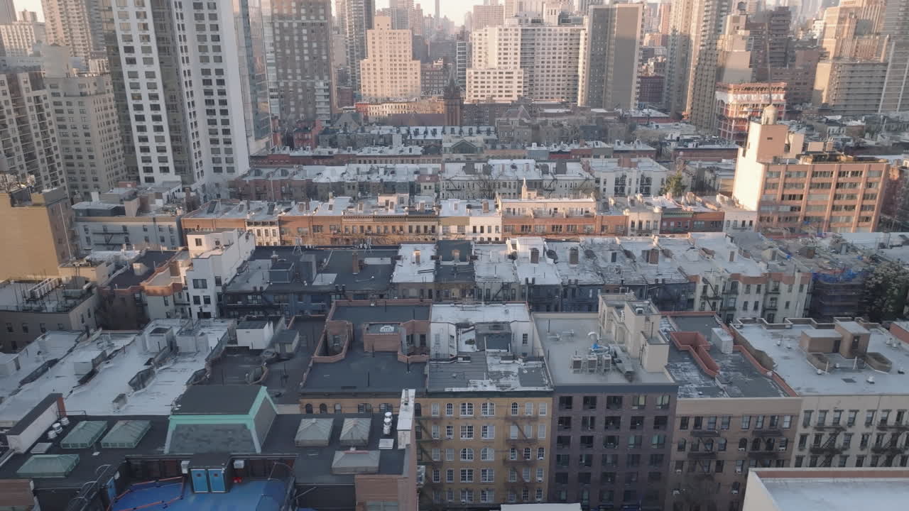 Aerial view of residential buildings on Upper East Side, Manhattan. Shot on a winter morning.