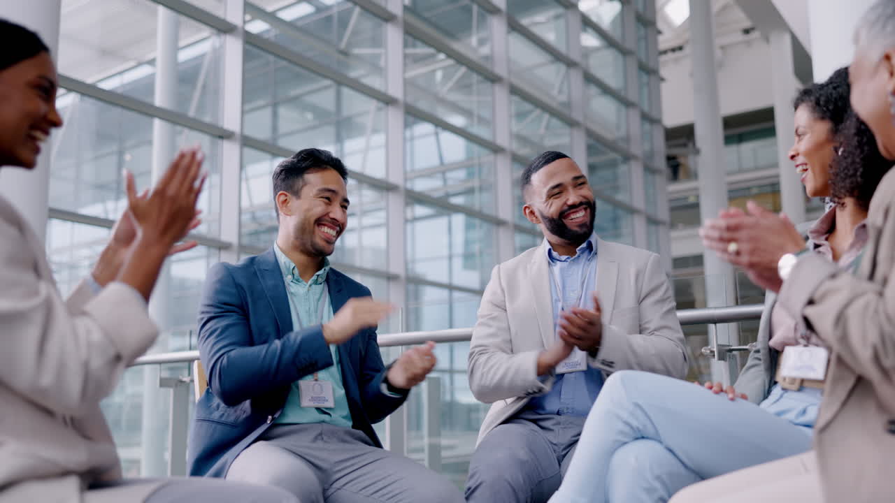 Business people, applause and celebration