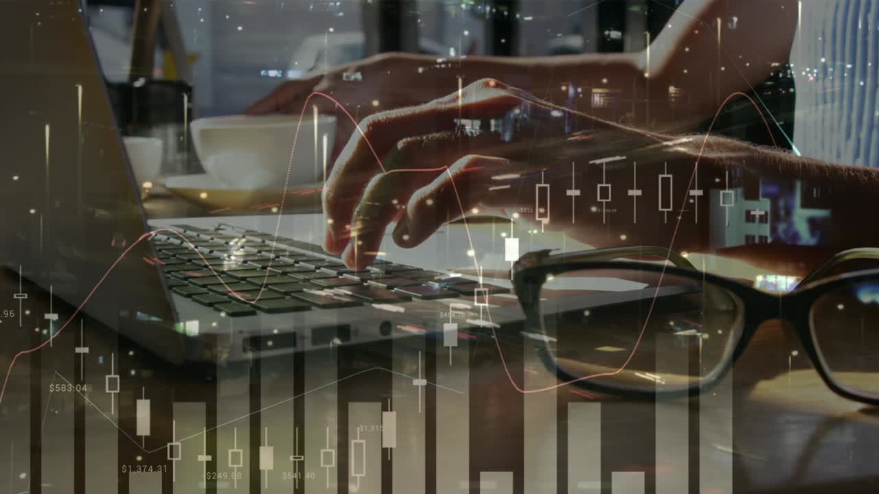 animazione delle statistiche e dell'elaborazione dei dati sulle donne che usano il portatile