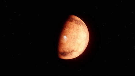 following the rotation of planet mars at north pole with visible polar ice