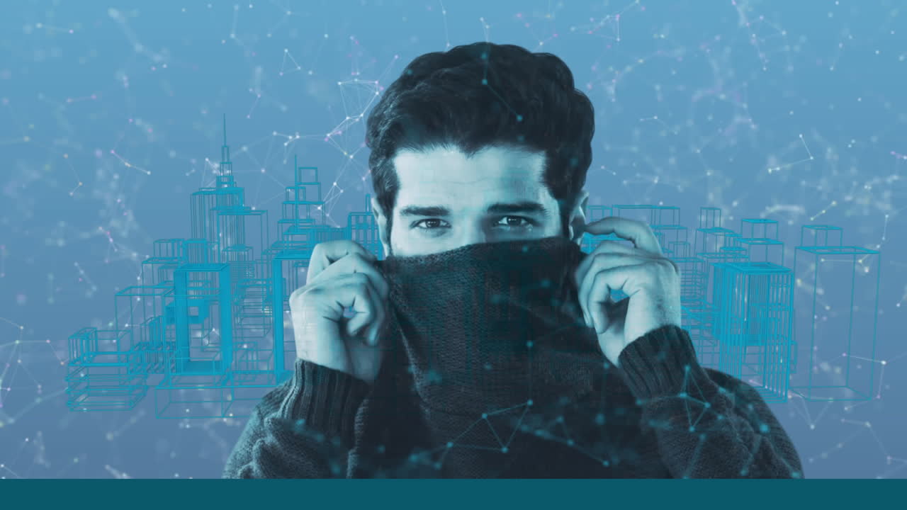 3d 도시 모델에 대한 연결 네트워크를 통해 얼굴을  ⁇ 고 있는 남자