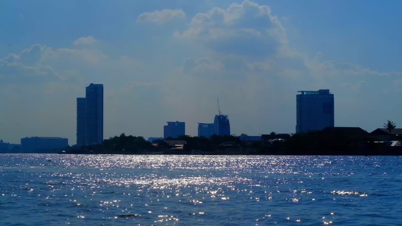 The nice sun light water surface reflexion of river. Chao Phraya River of Thailand. Land of smile.