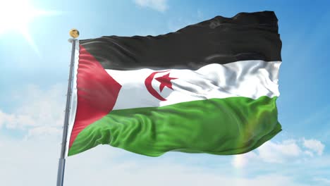 western sahara flag waving in the wind against deep blue sky. national theme, international concept. 3d render seamless loop 4k