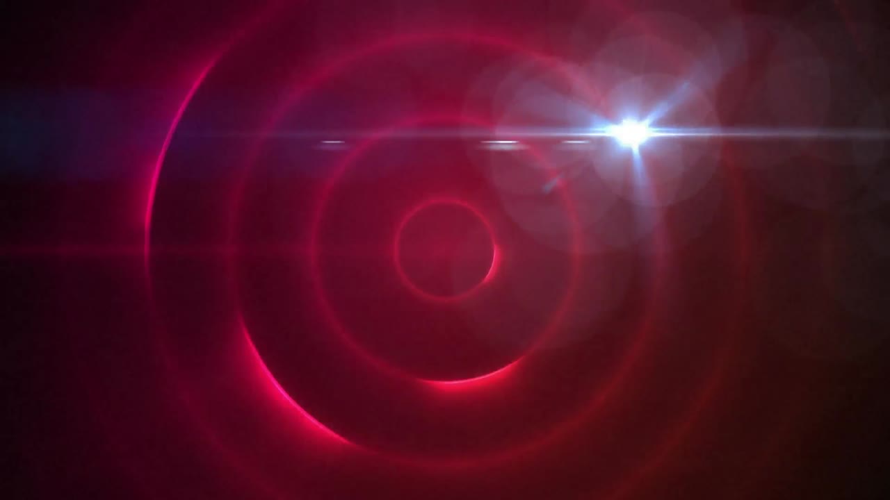 animación de círculos brillantes y luz en movimiento en espacio rojo