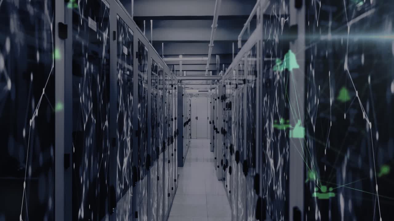 Network of connections over screens of multiple computer servers in a room