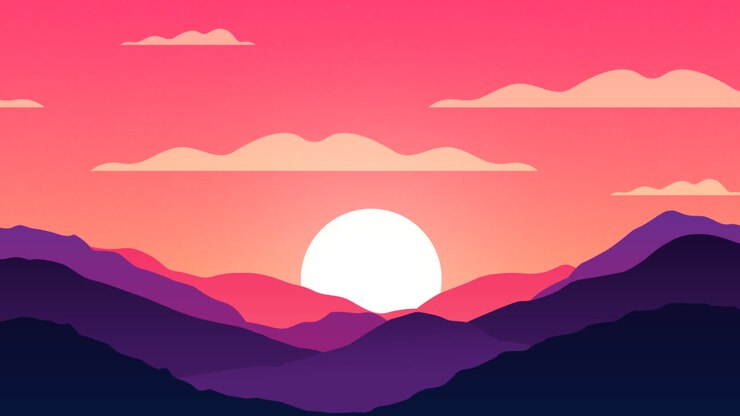 An animation of a Natural background with mountains landscape and sun