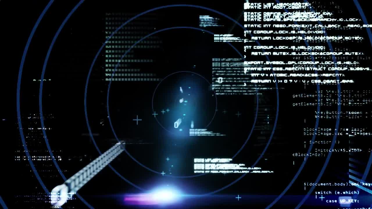 데이터 처리 및 검은색 배경에 있는 원의 애니메이션