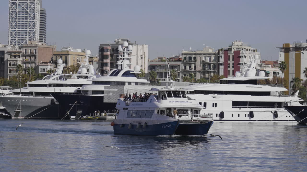 Boats and Tourists in Barcelona Port