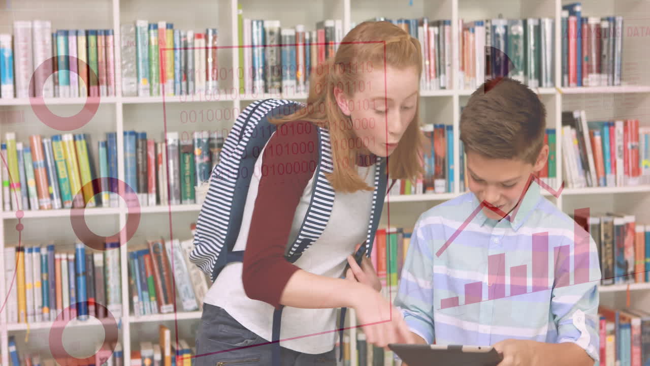 animación de gráficos y análisis de datos sobre estudiantes que usan tableta en la biblioteca