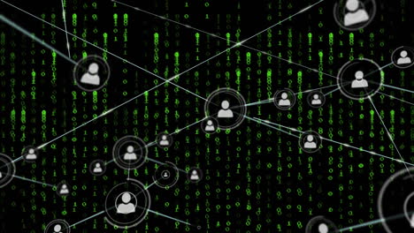animación de la red de conexiones con iconos sobre el procesamiento de datos sobre fondo negro