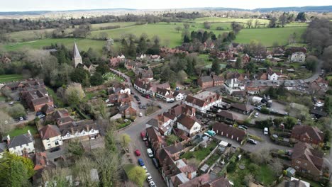 shere village surrey uk aerial drone point of view 4k footage