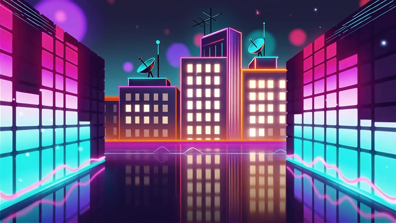 Sfondo visualizzatore equalizzatore musicale neon arcobaleno futuristico.