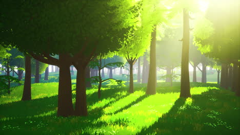 paisaje forestal verde de dibujos animados con árboles y flores
