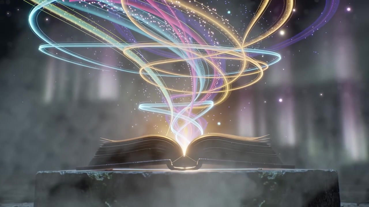 Open Magic Book with Glowing Colorful Energy Swirls