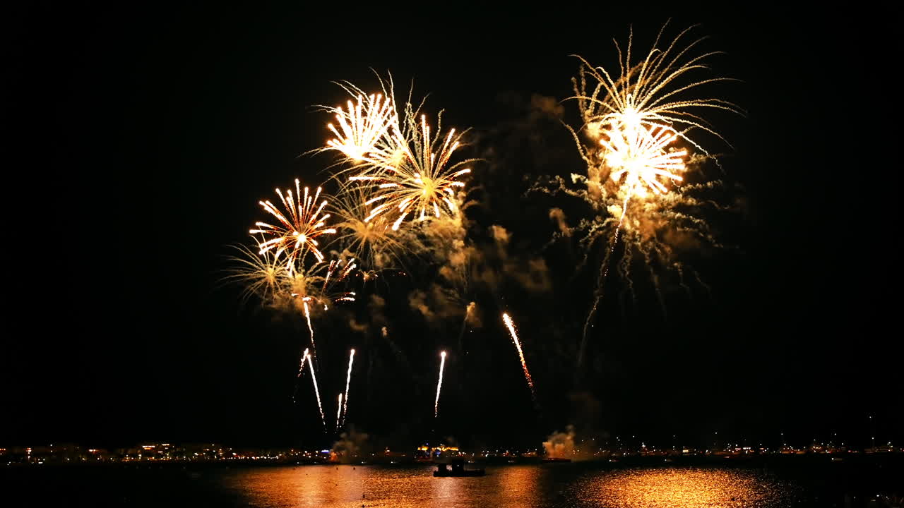 Fireworks at the Cannes Fireworks Festival at night, France