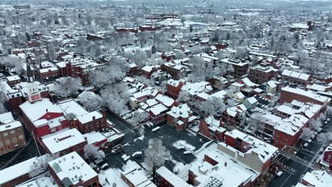 high wide panorama of american town covered in winter snow