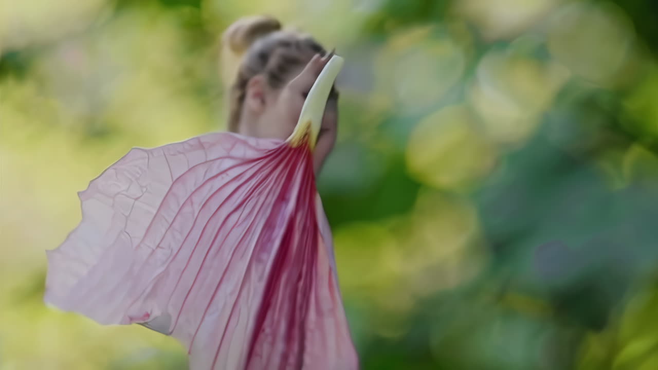 Pink Flower Petal and Woman with Fabric