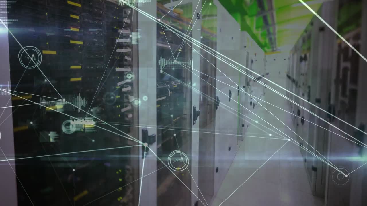 animación de la red de conexiones y datos diversos a través de servidores informáticos