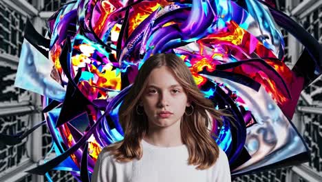 chica con un fondo abstracto