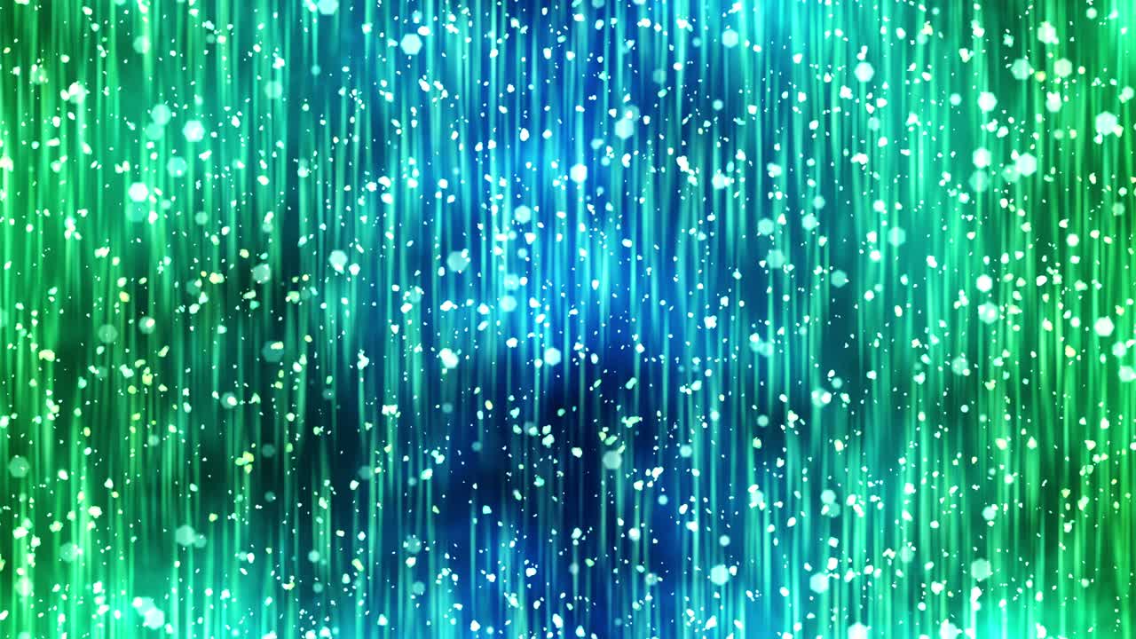 박이는 입자와 함께 럭셔리 반이는 조명. 반이는 빈티지 루프 애니메이션. 원형. 육각형. 선형. 화면 장식 개념. 녹색과 파란색.