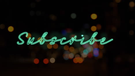animation of subscribe text over cityscape