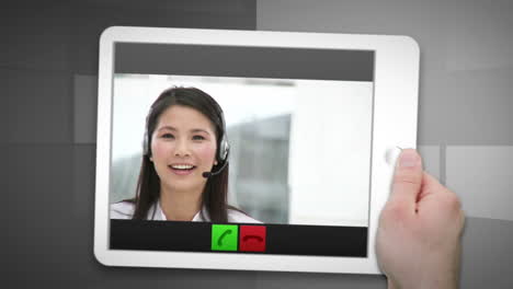 montage of a tablet showing a call centre situation