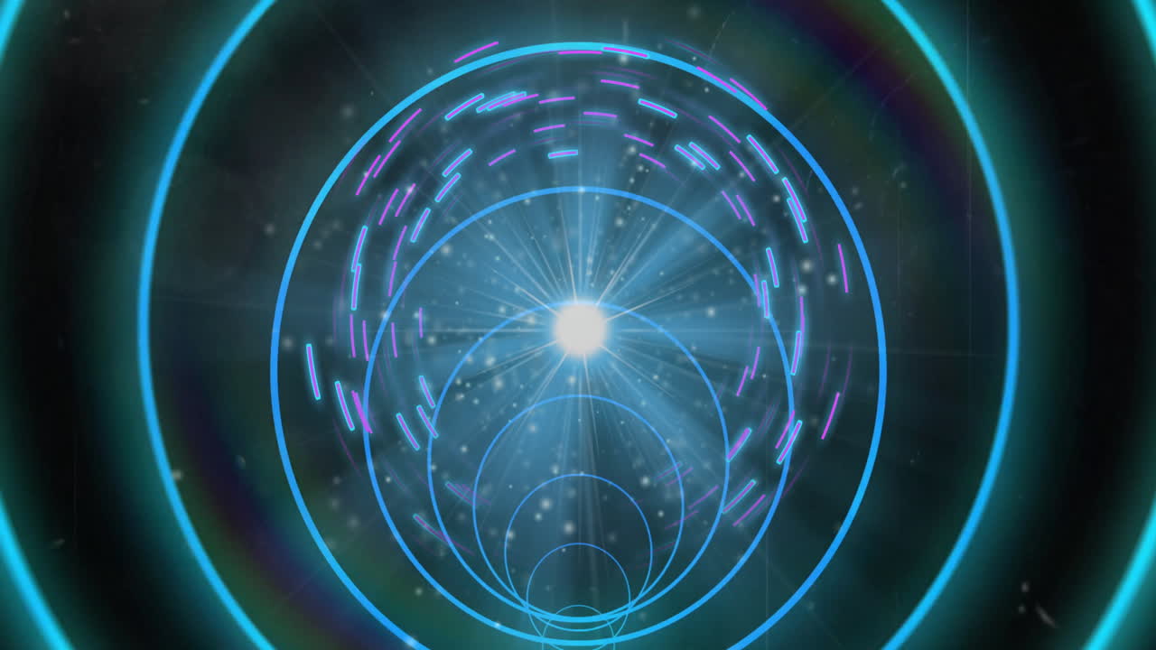 Creating futuristic digital effect, glowing concentric circles and light beams animation