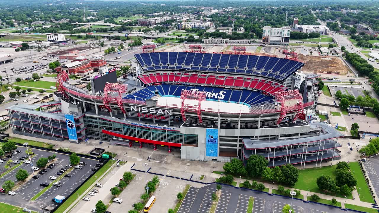 Close up rotating aerial shot of The Titians Nissan Stadium.