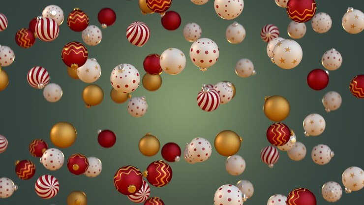Caduta di palline di Natale, animazione 3D renderizzata in loop continuo.