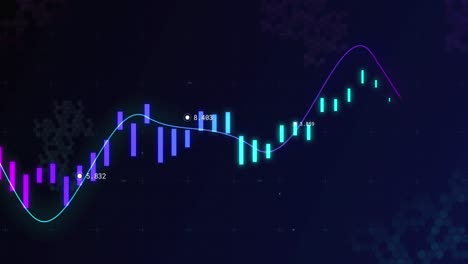 animación del procesamiento de datos financieros, línea azul y marcadores