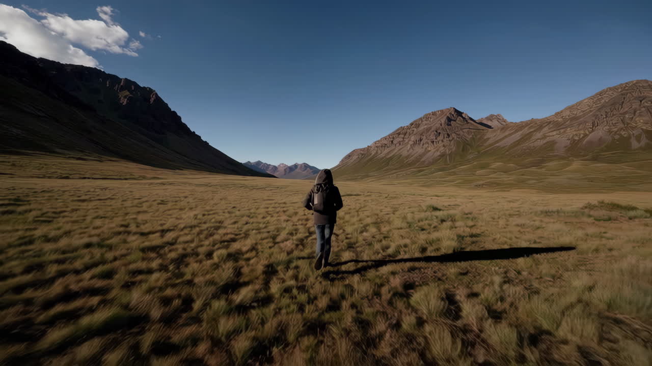 Person Hiking in a Mountain Valley