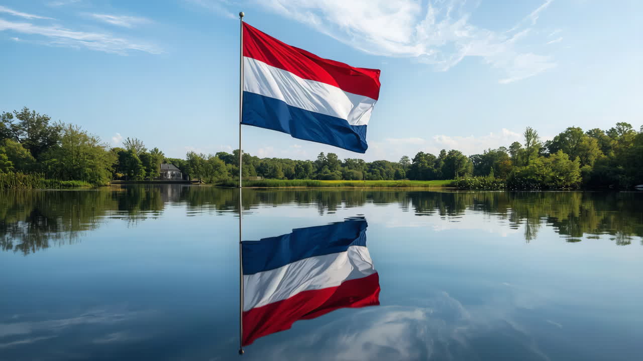 Flag of the Netherlands Reflecting in a Lake