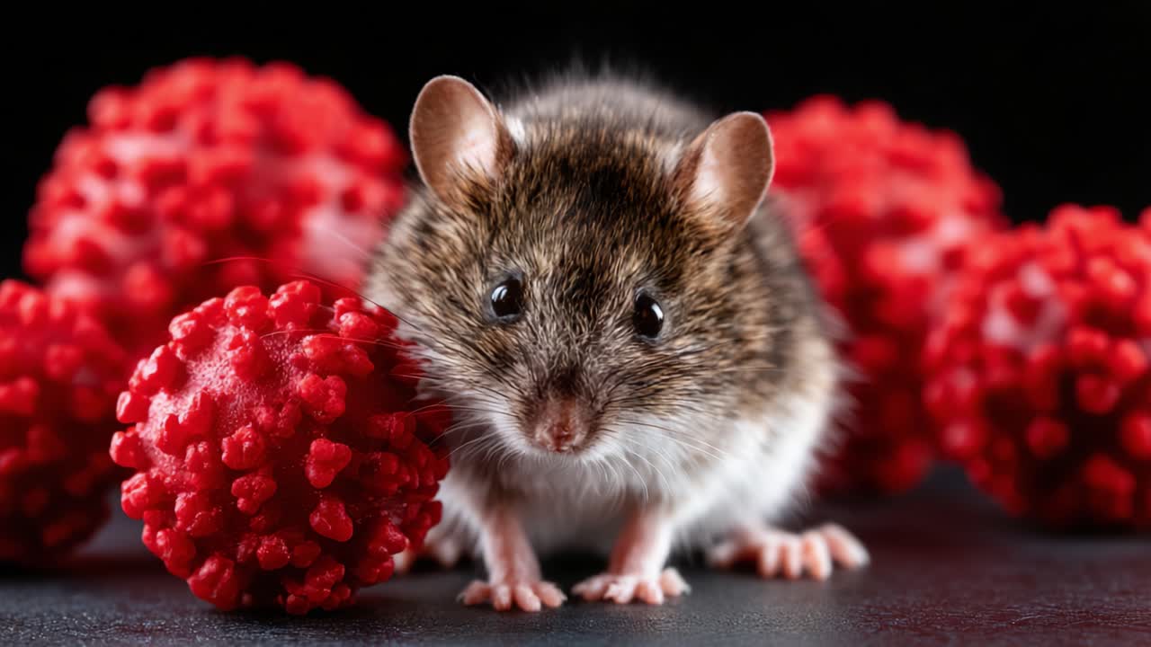 A Close-Up Exploration of a Mouse Among Red Spheres: Nature's Tiny Creatures Captivatingly Interacting with Intriguing Textures and Colors