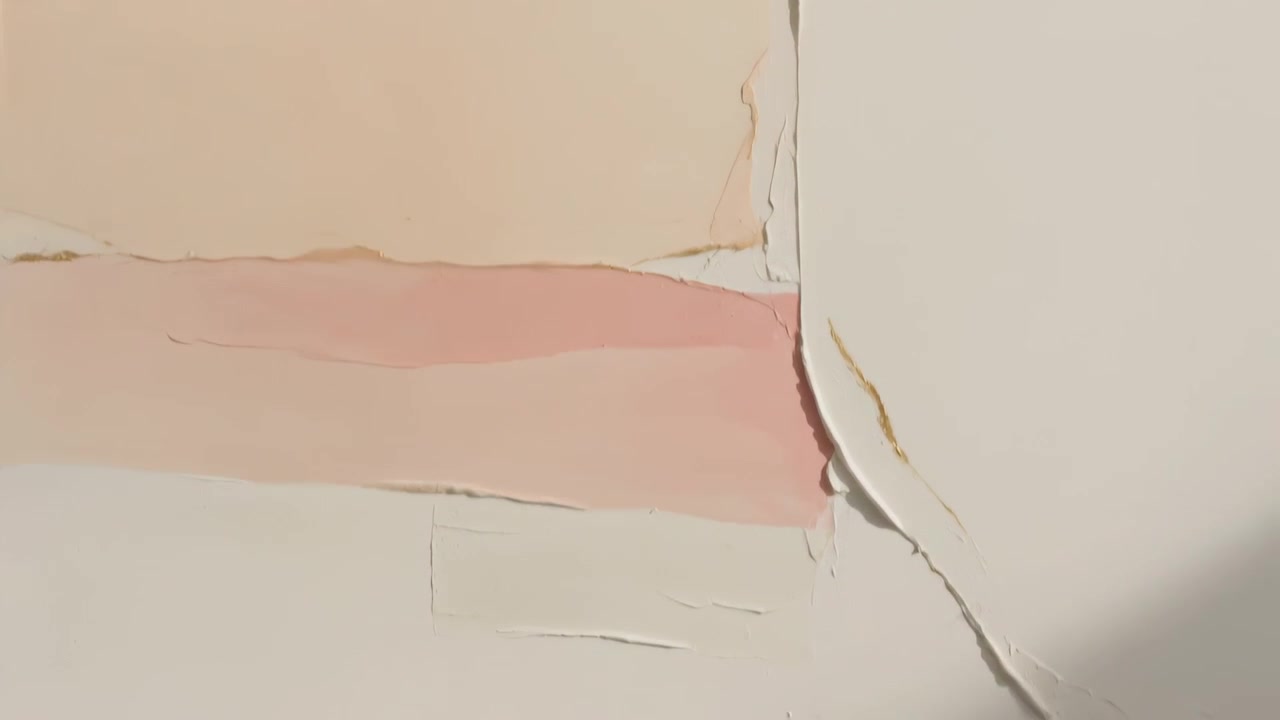 Panning camera right revealing peeling wallpaper exposing off-white lining in home showing damage